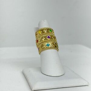 Ima Gold-Tone Multi-Stone Band Ring - Brass with Colorful Gem Accents